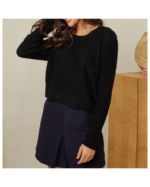 Sofiacashmere Black Cashmere Blend Mesh Bow Jumper