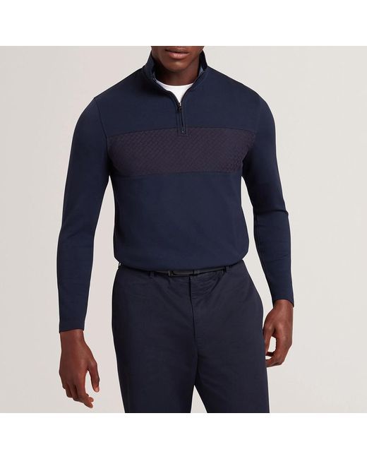 Ted Baker Blue Simonea Contrast Panel Half-Zip Jumper