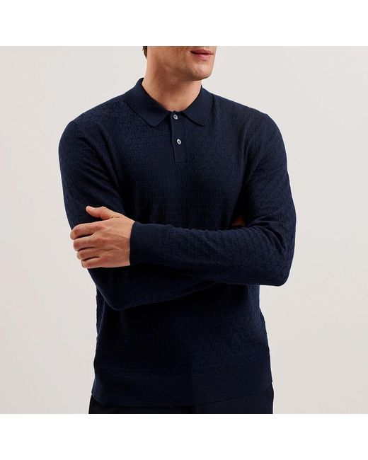 Ted Baker Blue Morar Wool Blend Knit Polo