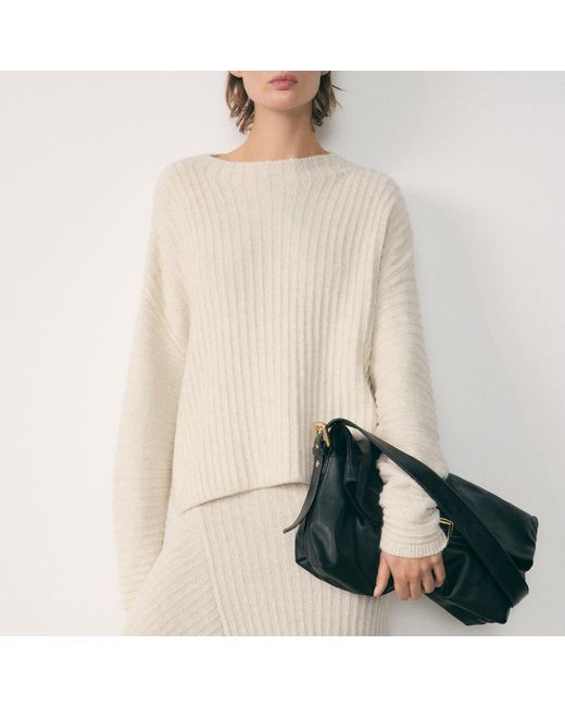 Mango Natural Cream Boat Neck Seam Jumper