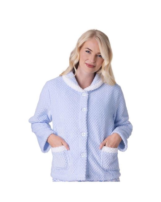 CAMILLE Blue Supersoft Button Front Bed Jacket
