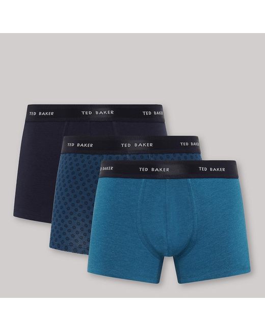Ted Baker Blue Fine/Coral 3-Pack Trunks