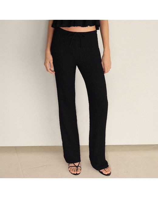 Mango Black Straight Leg Textured Trousers