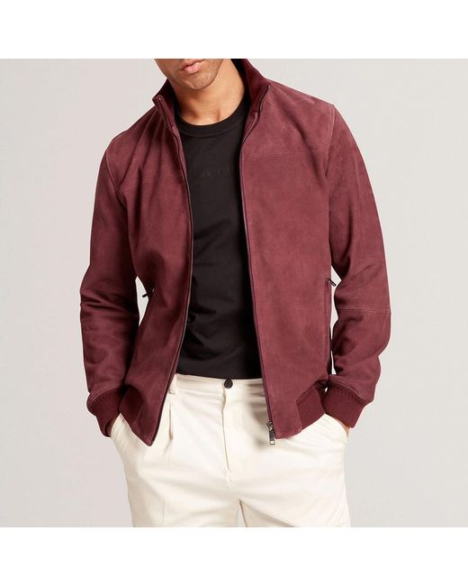 Ted Baker Red Peveril Suede Bomber Jacket