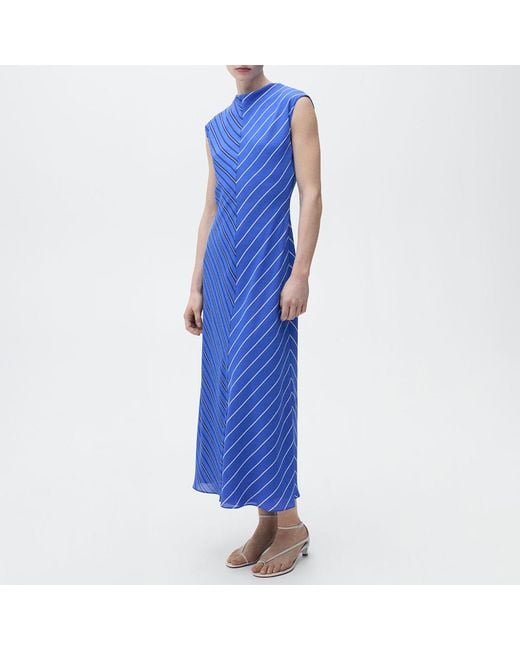 Mango Blue Combined Striped Flared Dress
