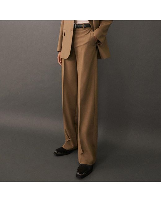 Mango Brown Medium Pleated Suit Trousers