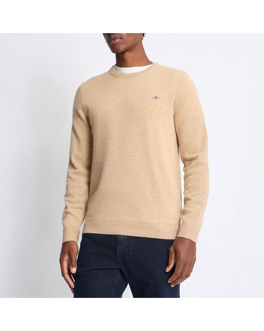 Gant Natural Sand Crew Neck Wool Blend Jumper