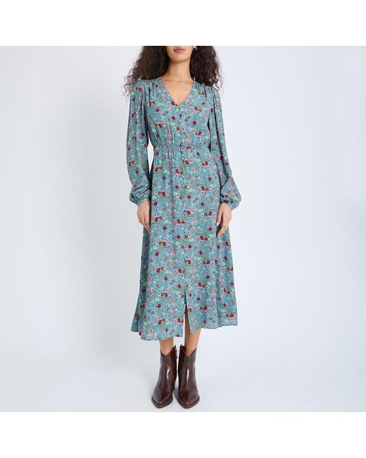Crew Blue Printed Tie Back Tea Dress