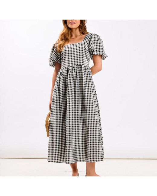 Needs No Label Blue Gingham Midi Dress