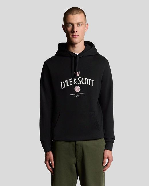 Lyle & Scott Black Cheers Graphic Loopback Hoodie for men