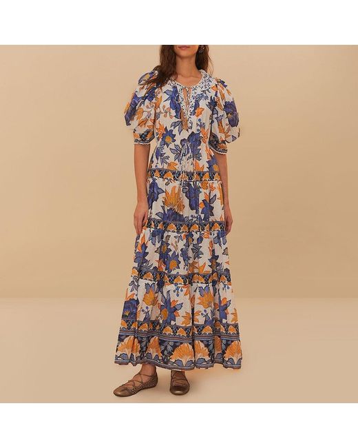 Farm Rio Blue Maxi FARM Rio Summer Flowers Cotton Maxi Dress in Blue | Lyst UK