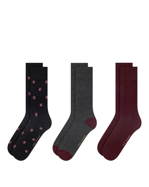 Ted Baker Purple 3 Pack Non Terry Crew Socks