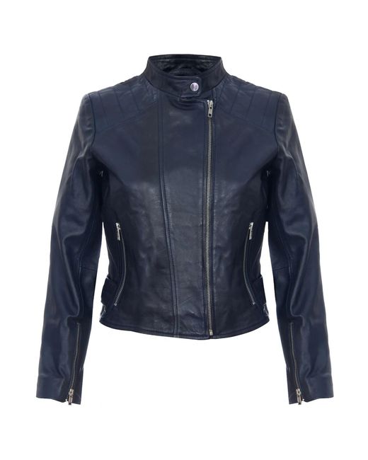 Infinity Leather Blue Leather Biker Jacket-Celaya
