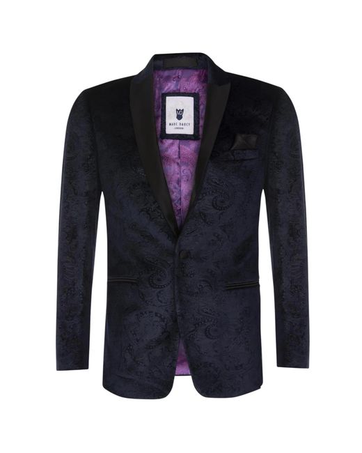 Infinity Leather Blue Velvet Paisley Blazer Dinner Jacket