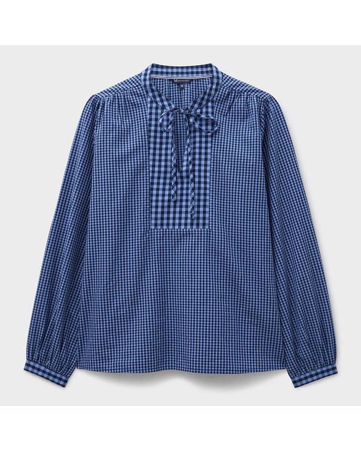 Crew Blue Ariella Gingham Textured Cotton Blouse