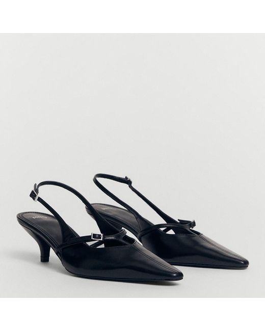 Mango Blue Leather Slingback Kitten Heels