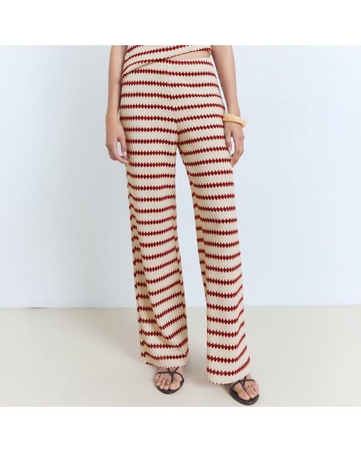 Mango Pink Knitted Trousers With Geometric Print