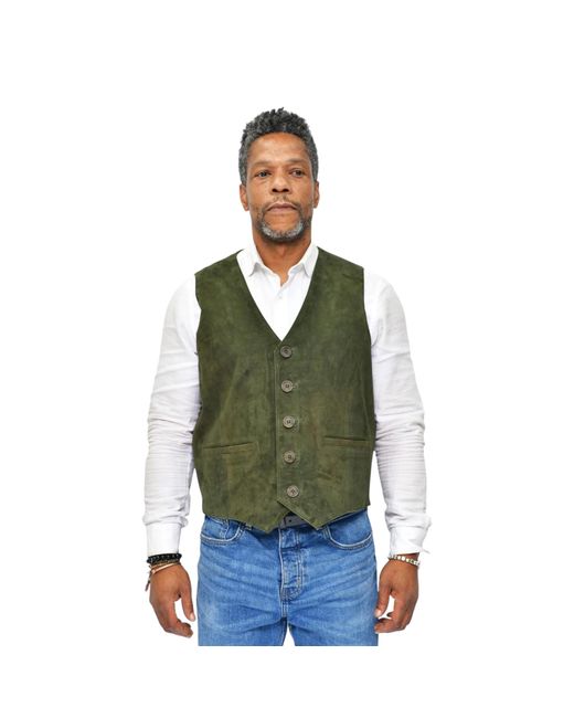 Infinity Leather Green Soft Suede Leather Waistcoat-Grays