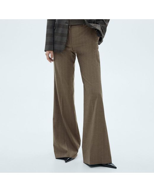 Mango Brown Pinstripe Flared Trousers