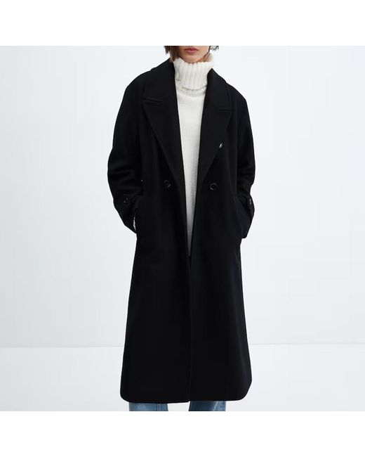 Mango Black Longline Double Breasted Coat