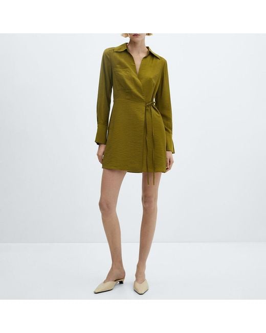 Mango Green Bow Wrap Mini Dress