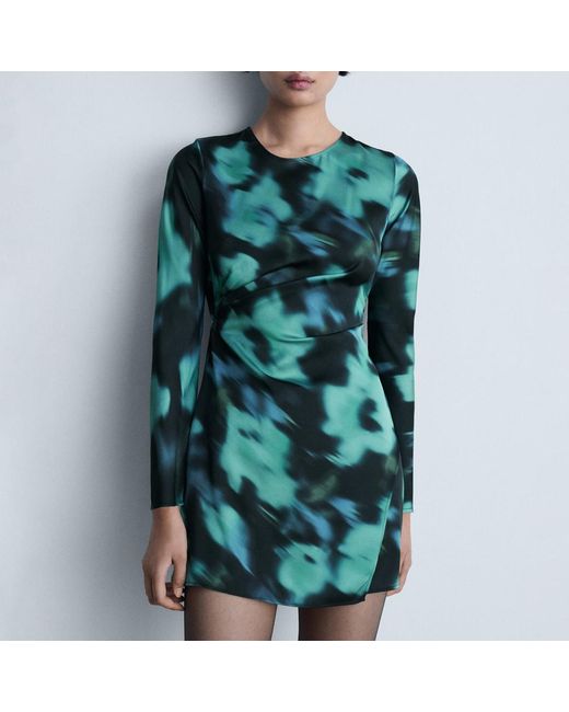 Mango Green Printed Short Dress