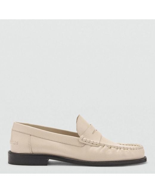 Mango Natural Ecru Leather Loafers