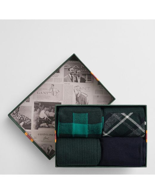 Gant Green Check And Solid Socks 4 Pack