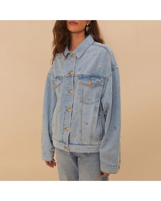 Farm Rio Blue Light Bows Embroidery Denim Jacket