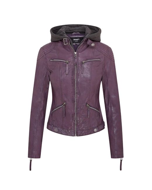 Infinity Leather Purple Hooded Classic Biker Jacket