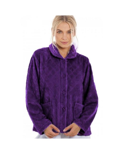 CAMILLE Purple Supersoft Diamond Print Button Up Bed Jacket