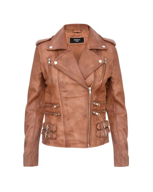 Infinity Leather Brown Tan Leather Brando Biker Jacket-Loddon