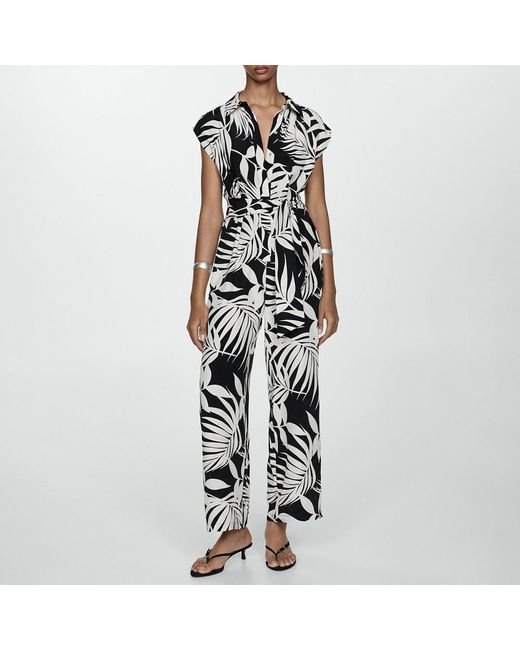 Mango Black Printed Bow Jumpsuit