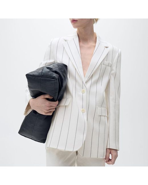 Mango White Pinstripe Suit Jacket