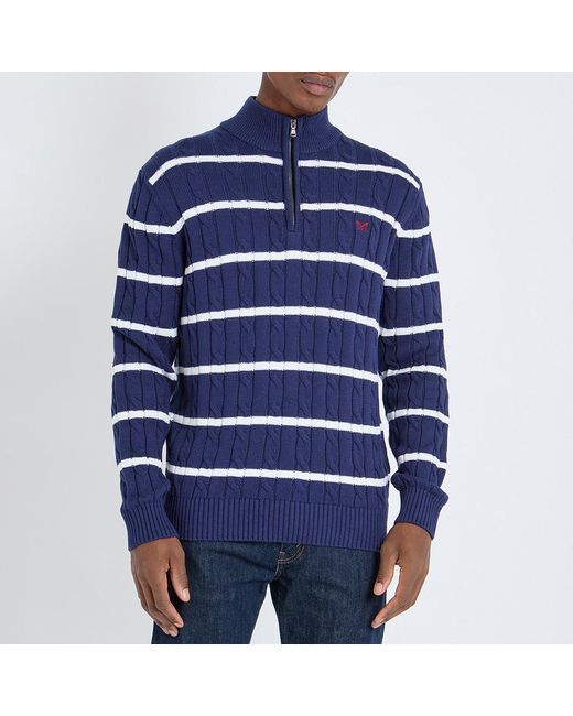 Crew Blue Fine Stripe 1/2 Zip Jumper