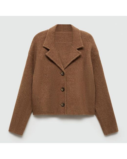 Mango Brown Knitted Buttoned Jacket