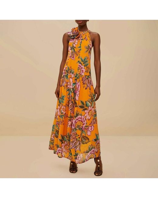 Farm Rio Orange Wonderful Bouquet Maxi Dress