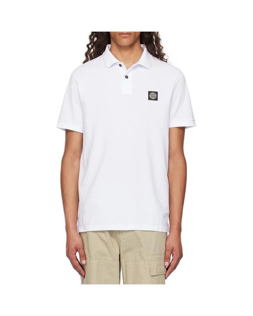 Stone Island White Polo Top With Compass Patch