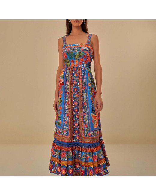 Farm Rio Blue Maxi FARM Rio Stiched Garden Cotton Maxi Dress in Blue | Lyst UK