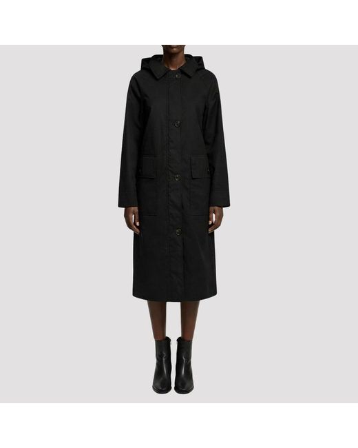Elle Black Waxed Cotton Long Coat