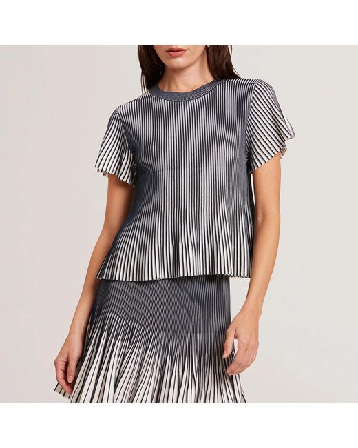 Ted Baker Gray Textured Stripe Fluted Top