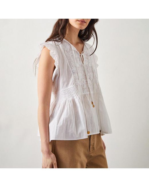 East White Daisy Embroided Cotton Blouse