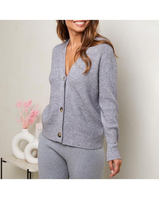 Sofiacashmere Gray Cashmere Blend Button Cardigan
