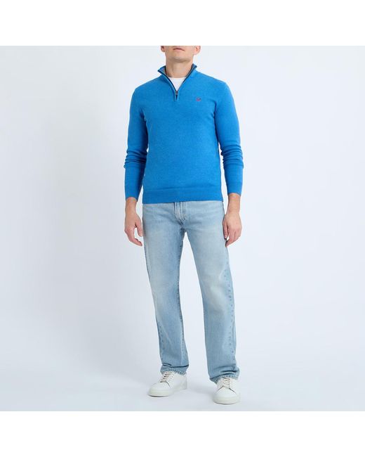 Crew Blue Mid 1/2 Zip Fine Cotton Jumper