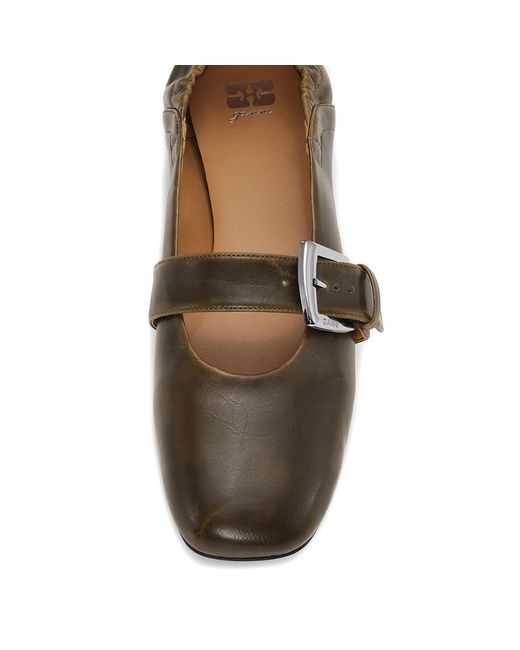 Ganni Brown Ballerinas With Buckle Straps