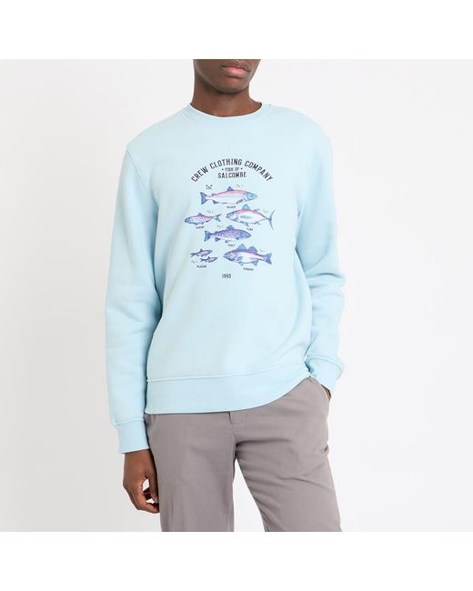 Crew Blue Light Fish Print Cotton Sweatshirt