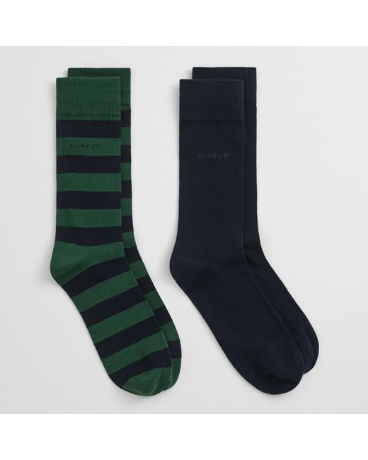 Gant Green Barstripe And Solid Socks 2-Pack