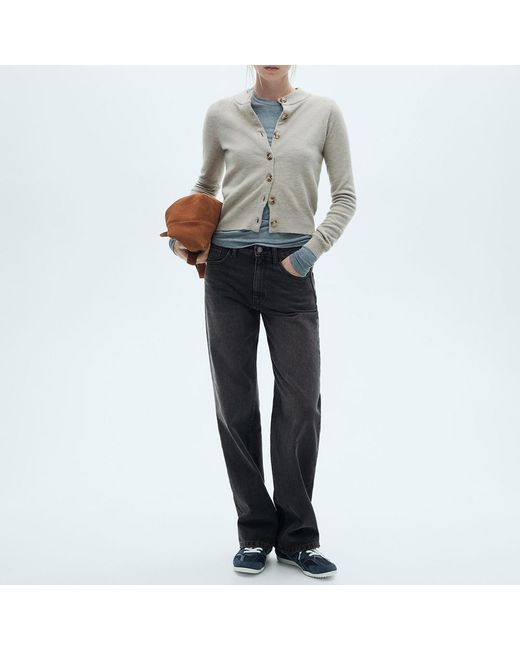 Mango Gray Cotton Mid Rise Straight Jeans