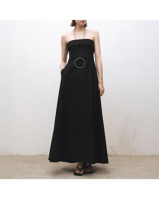 Mango Black Strapless Flared Dress