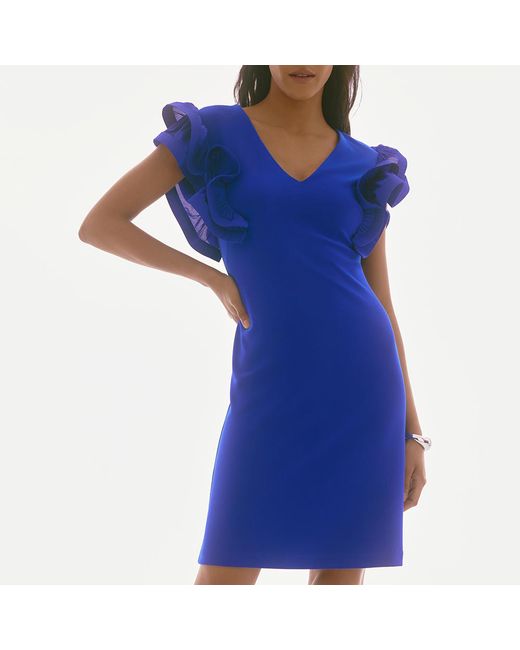 Joseph Ribkoff Ruffle Dress Joseph Ribkoff Electric Ruffle Shift Dress in Blue | Lyst UK